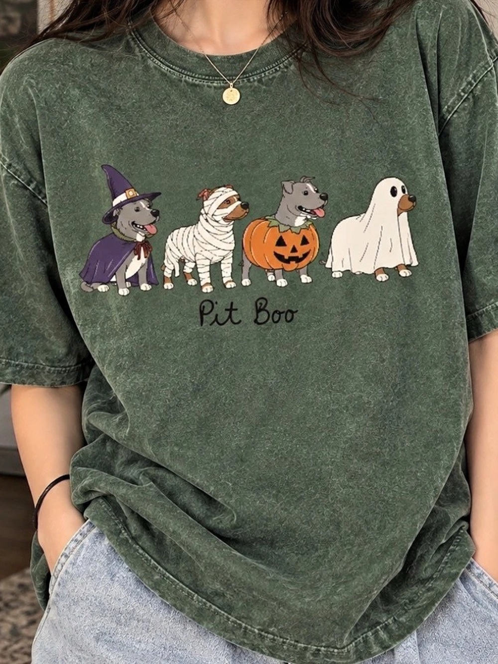 Comfort Colors Pit Bull Pit Boo Halloween Dogs Witch Mummy Pumpkin Ghost T-Shirt